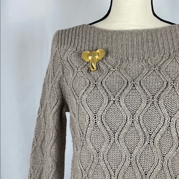 LOFT Tan Wool Blend Cable Knit Sweater w Bateau Neckline, Size Large - Picture 3 of 12